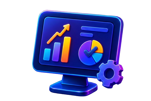Dashboard with charts and gear